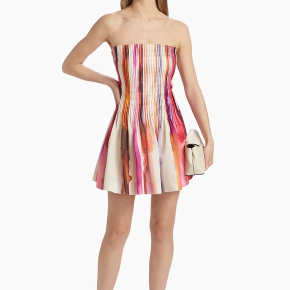 AMUR Gina Pintucked Multicolor Strapless Mini Dress
